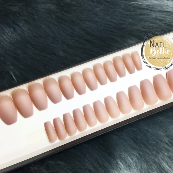 Beige Matte Short Coffin Press on Nails | Press On Nails | Short Press on Nail - Picture 2 of 2